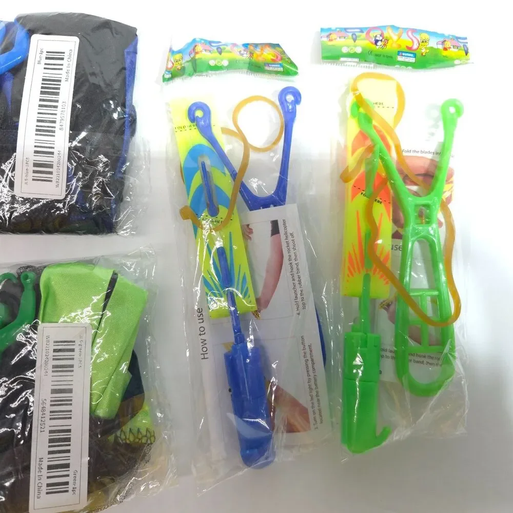 Parachute Toys Slingshot Flying Toy Bulk Lot Blue Green Party Favors